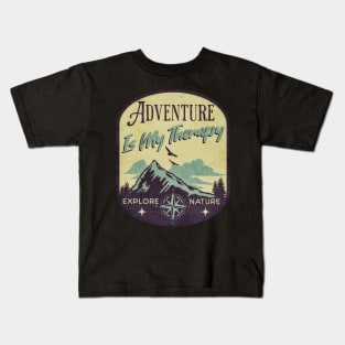 Adventure Is My Therapy Explore Nature Retro Design Kids T-Shirt